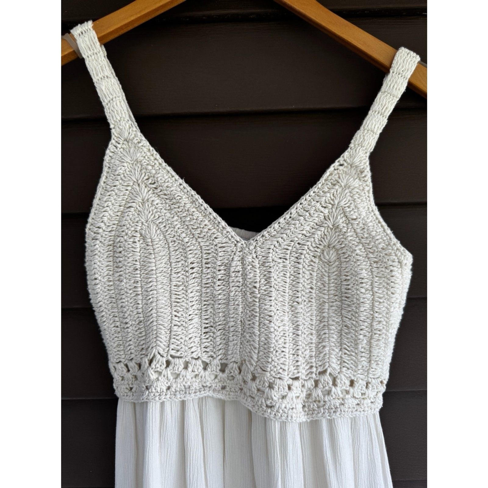 Sincerely Jules Crochet Top Maxi Dress Cream Oatmeal Boho Cottagecore Medium