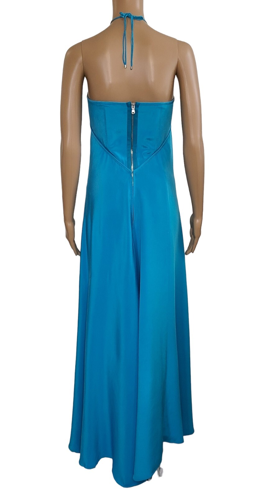 KAUFMANFRANCO Runway Collection Blue 100% Silk Halter Neck Sweeper Gown 2 $2850
