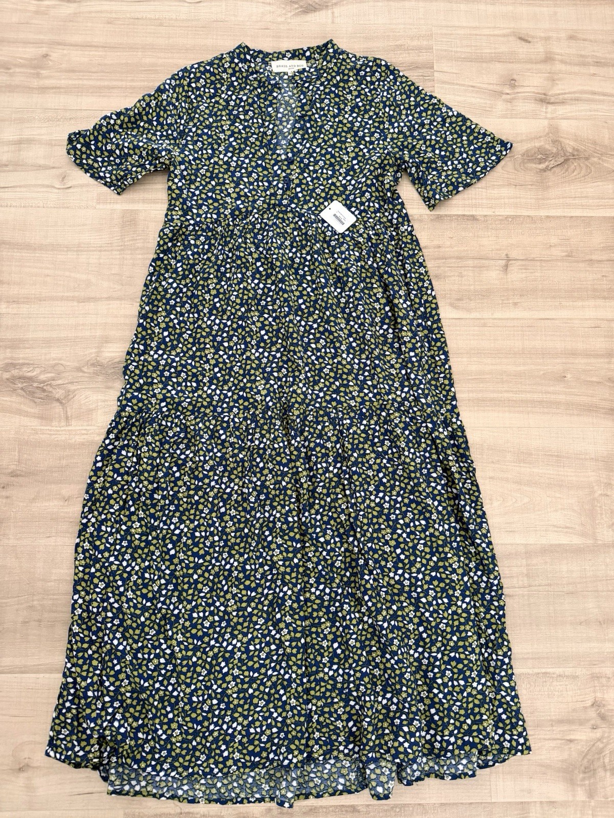 Brass and Roe Women’s Pondering Print Dress Navy and Green Size Small New