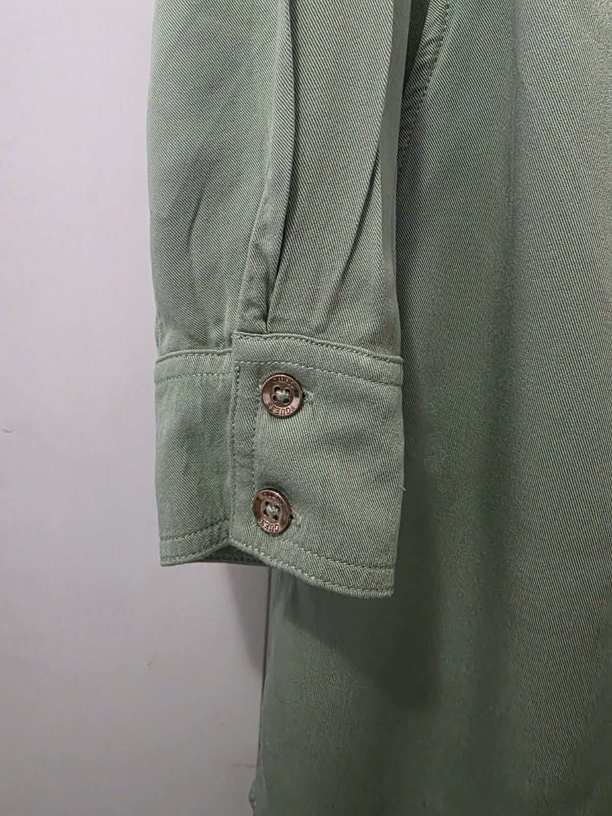 GUESS Green Solid Collared Button-Front Shirt Dress Pockets Long Sleeve, S