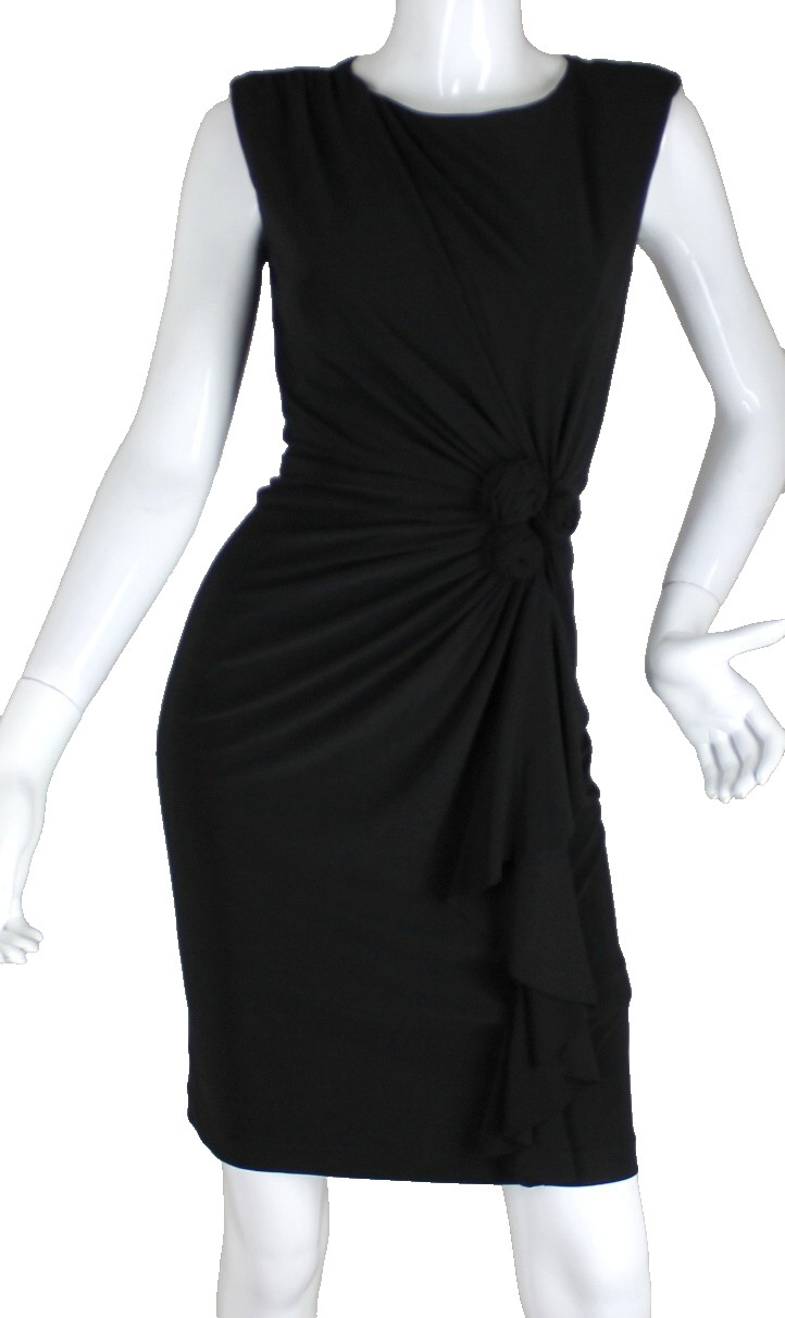 {Jones New York} Dress Black Sz. 4 A-Line Cinch Rose Design Stretch Lined
