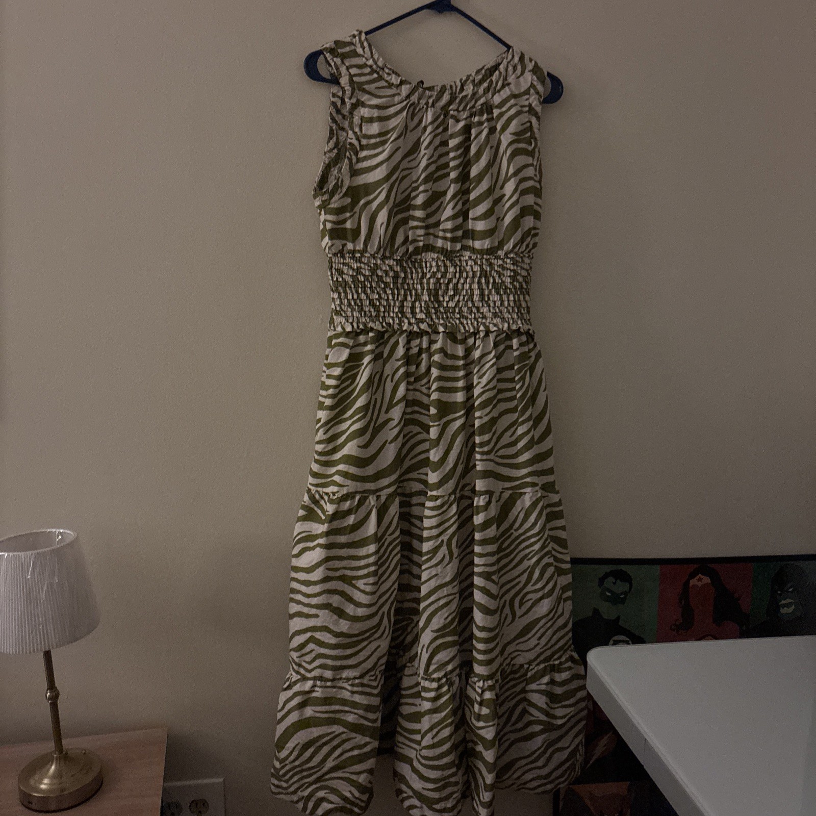 Anthropologie Midi Dress Green Sleeveless Poplin Smocked Preppy Boho S