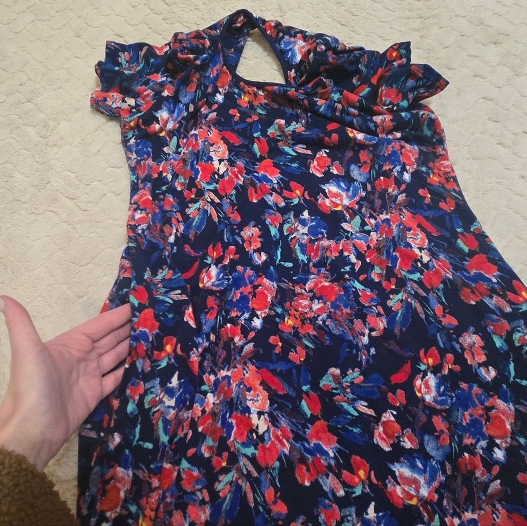 Cuddl Duds Flexwear Blue Floral Swing Cozy Dress, Size Medium