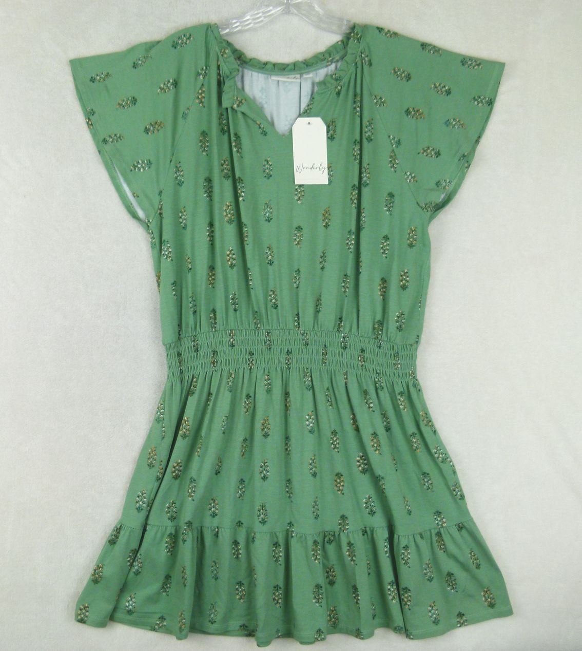 Wonderly Women’s Size PXL Green Floral Rayon Blend Sundress – Smocked Waist