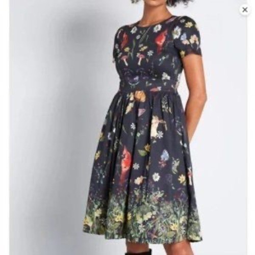ModCloth Women’s Small Garden Mini Whimsy Dress Mushoom Floral Fairy