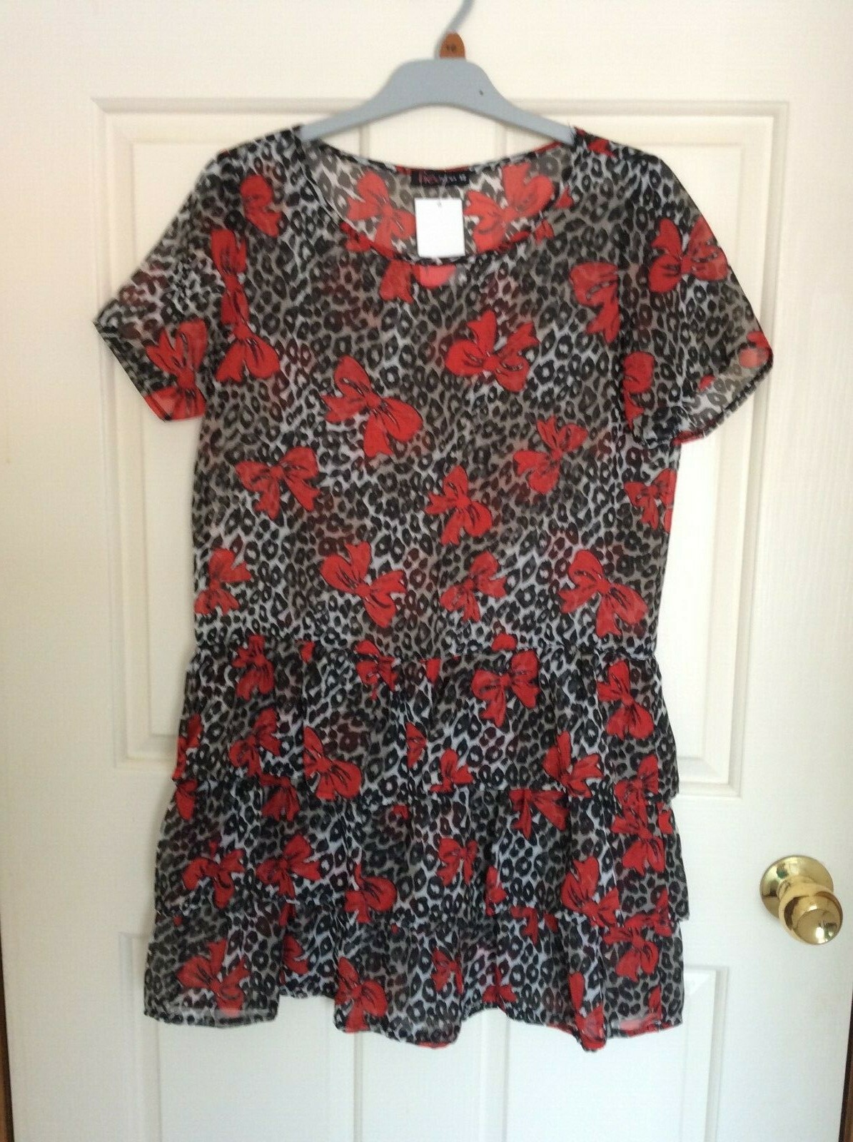 Women’s Designer Short Sleeve Multicolored Gathered Short Dress Top Size XS