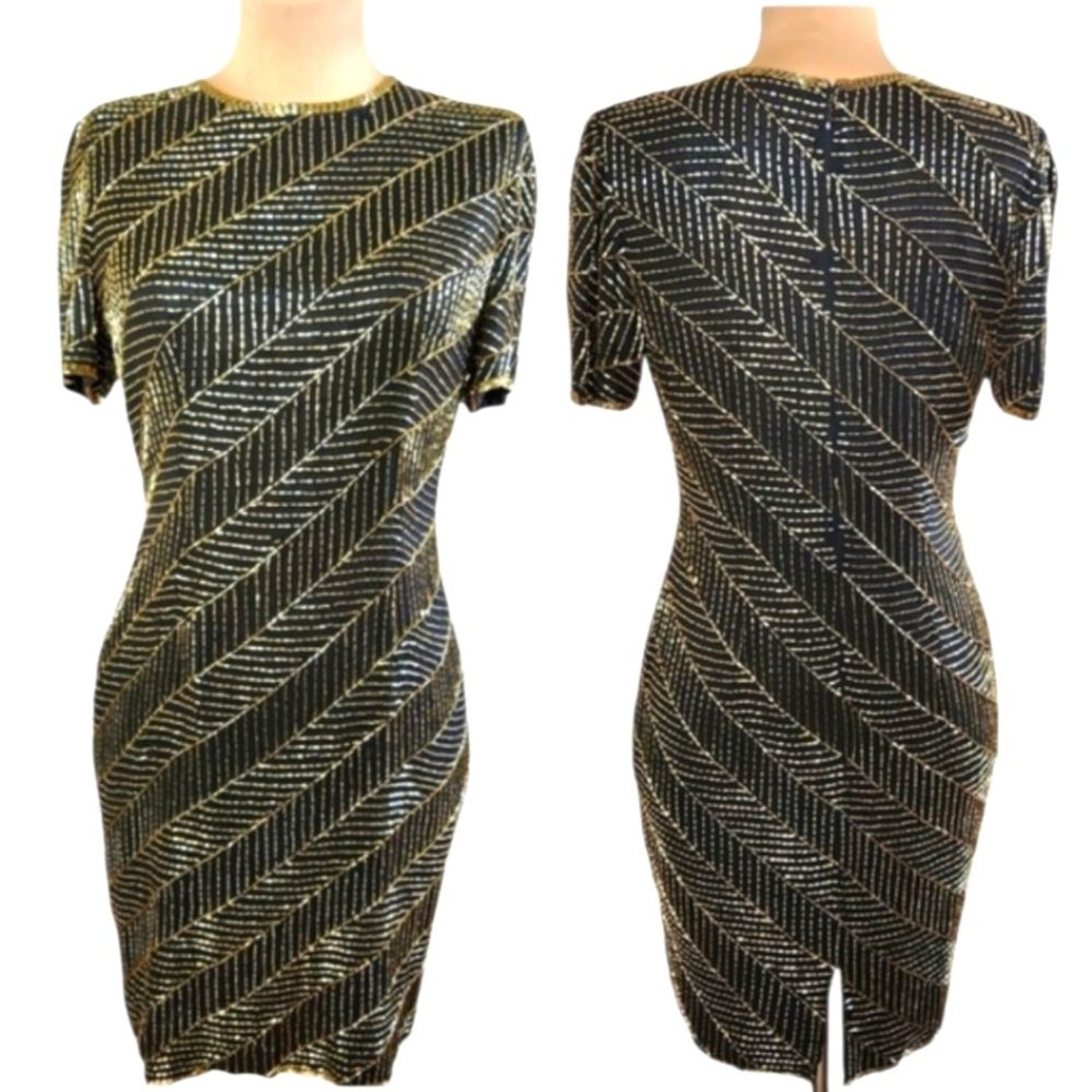 A.J. BARI Vintage 1980s Silk Beaded Sheath Dress – Size 10