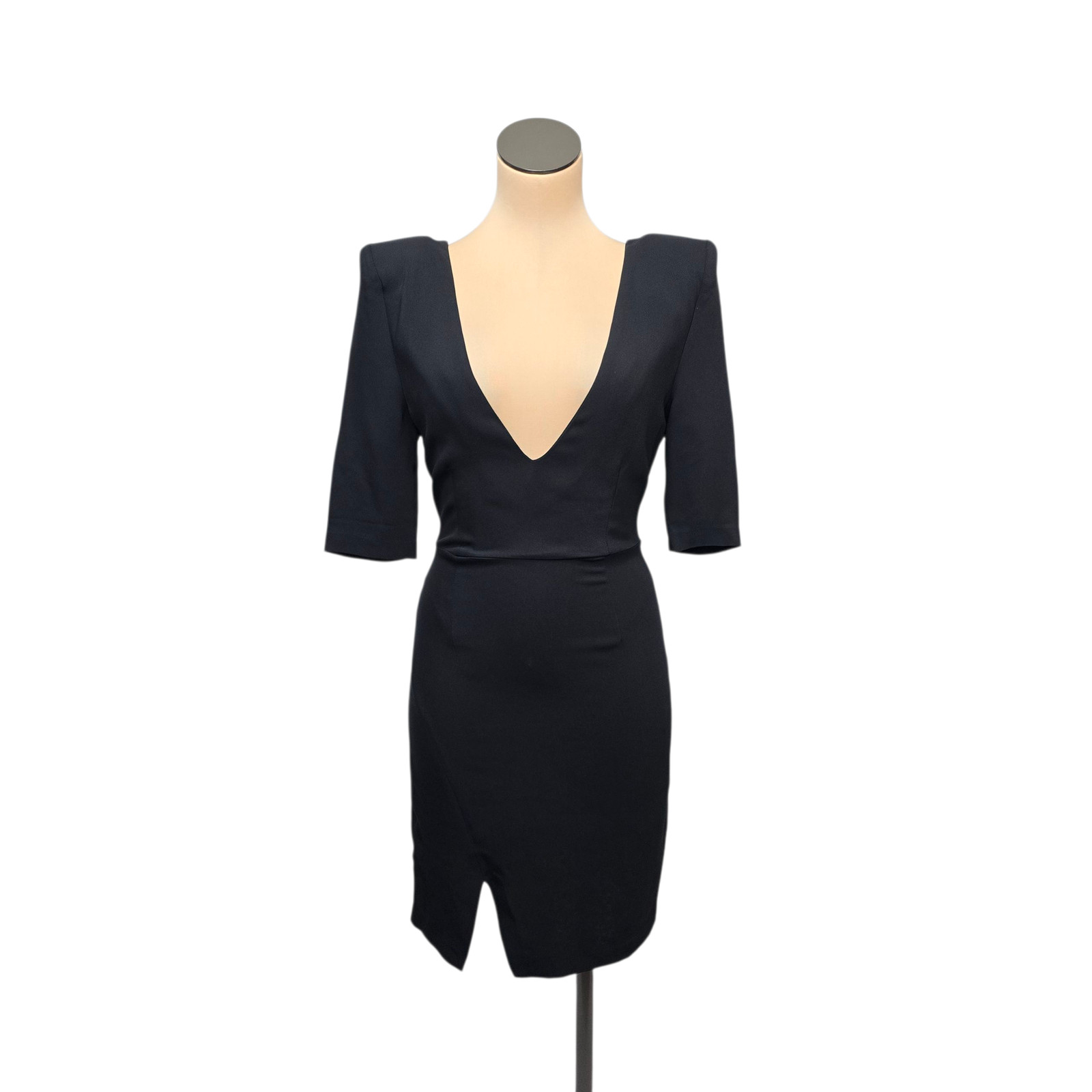 LITA by Ciara Dress Womens XXS Black Deep V Neck Fitted Italy Short Sleeve Chic