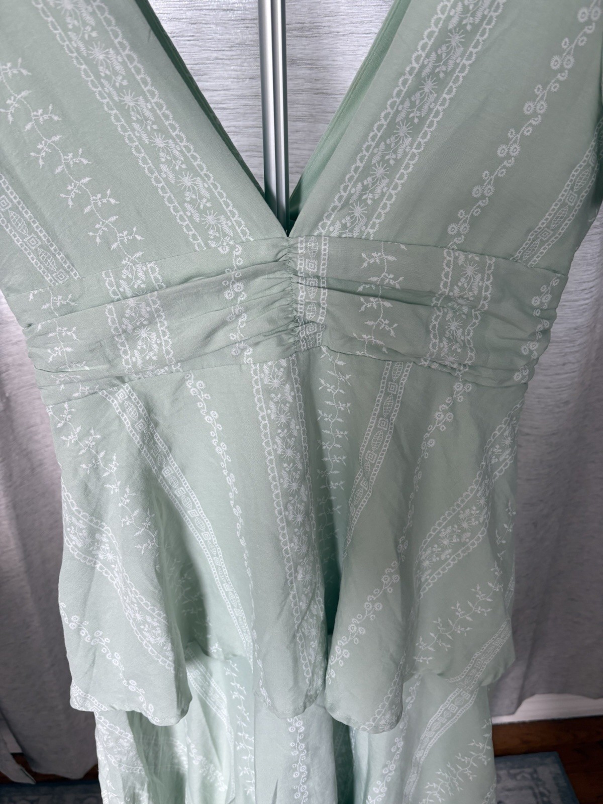 Altar’d State Annie Embroidered Maxi Dress Sage Green Flutter Sleeve NWOT L