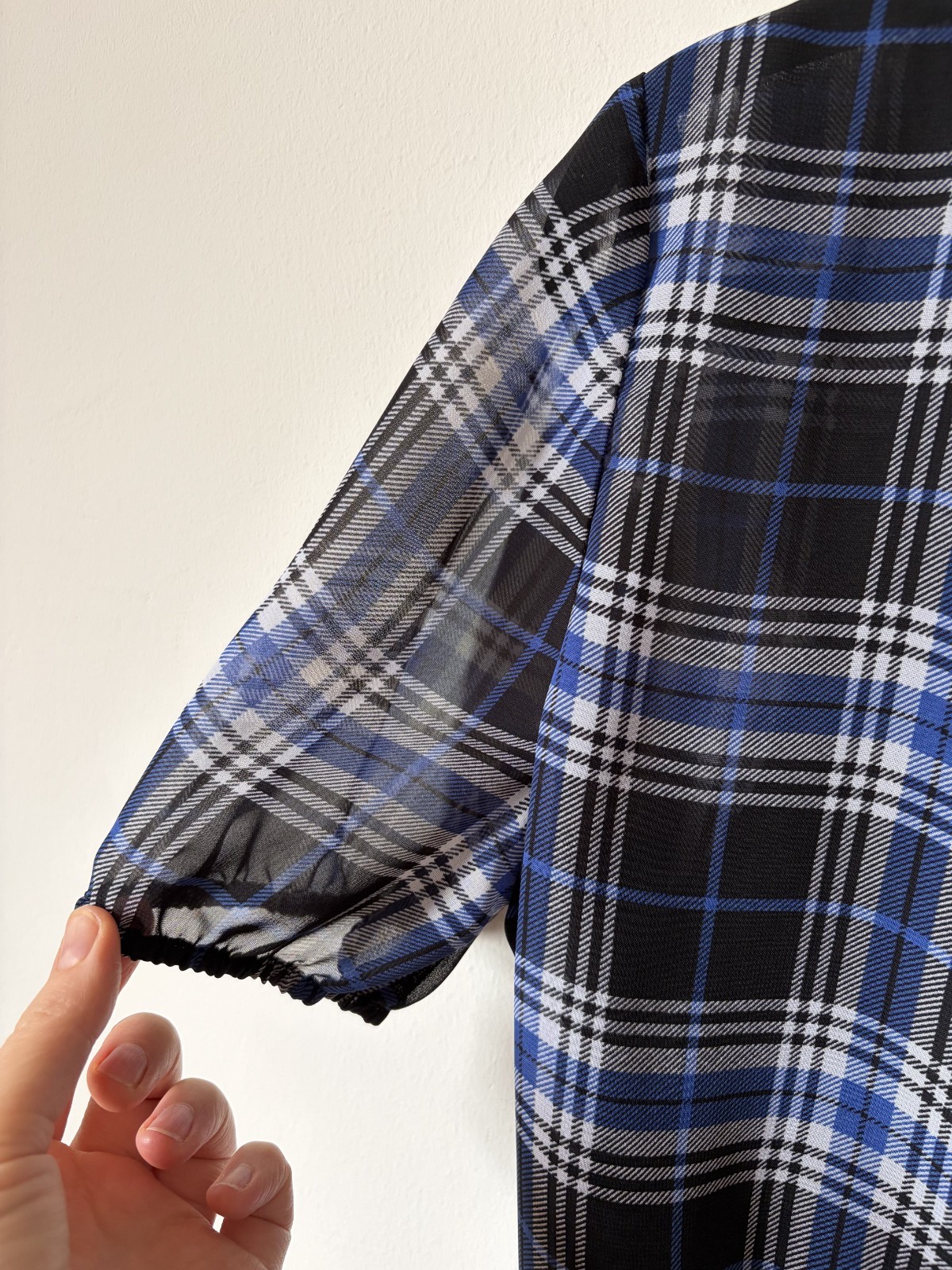Maje Side-Ruched Plaid Tartan Blue and Navy Long Dress Ruffle UK size 10