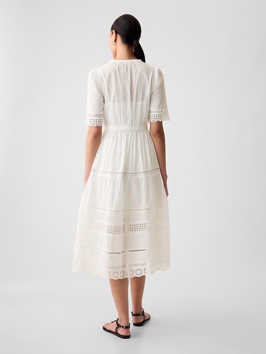 GAP Lace Trim Ivory Short Sleeve 100% Cotton Midi Dress Size XSP