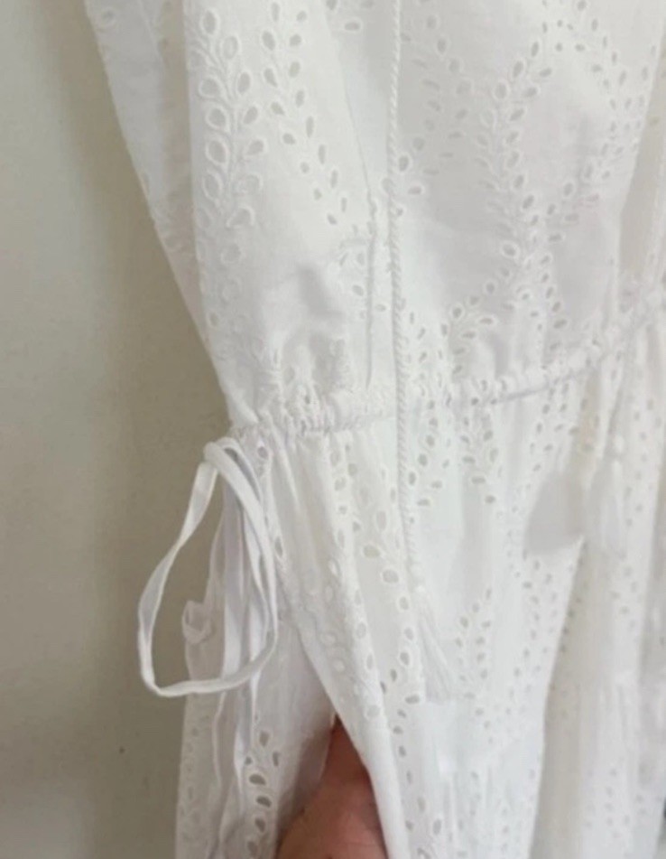 Size XL New J.McLaughlin Feminine Elena White Eyelet Maxi Dress Ruffle Sleeves