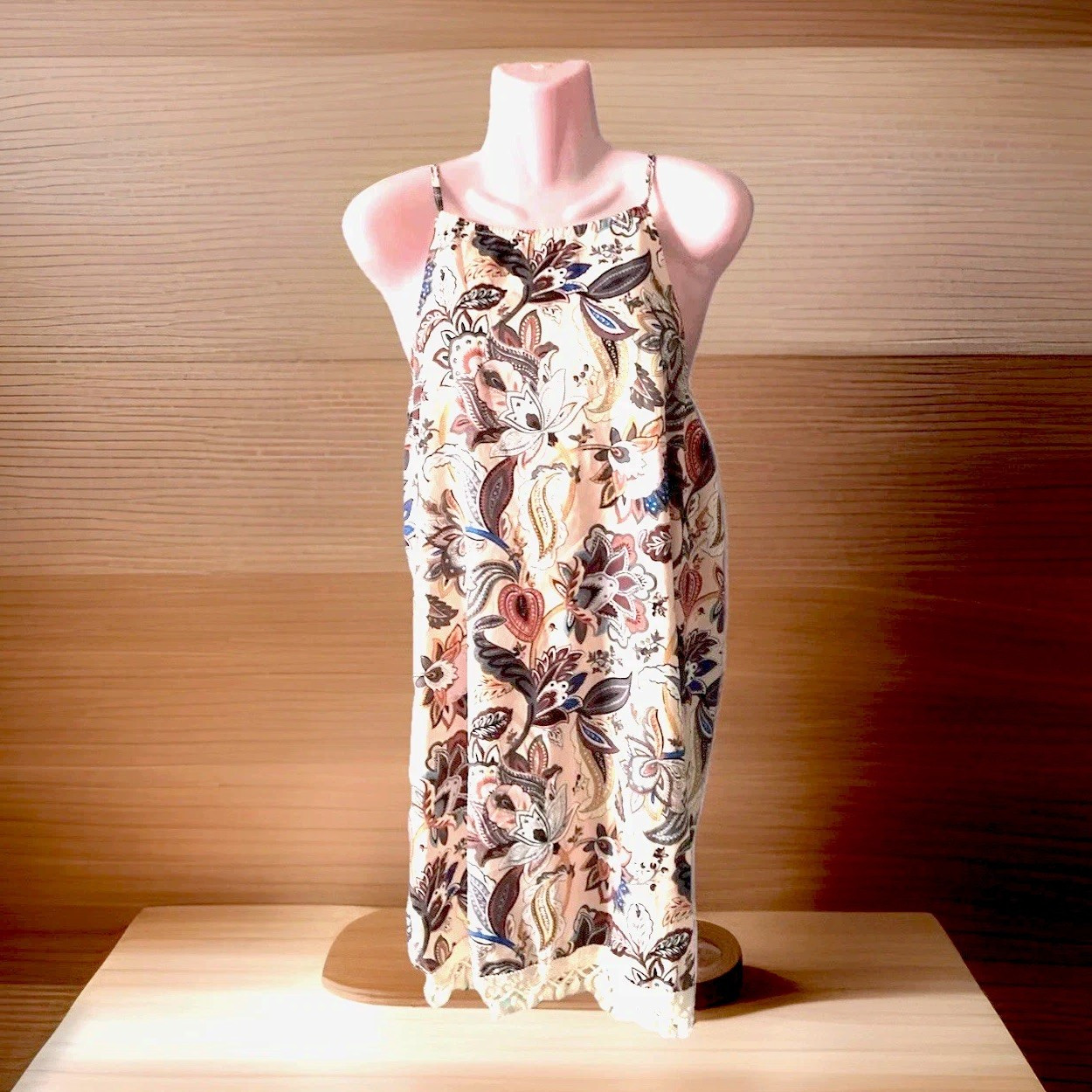 Ladies Multi & Cream Mix Floral Print Summer Dress Tassel Hem Size S 10-12 BNIB