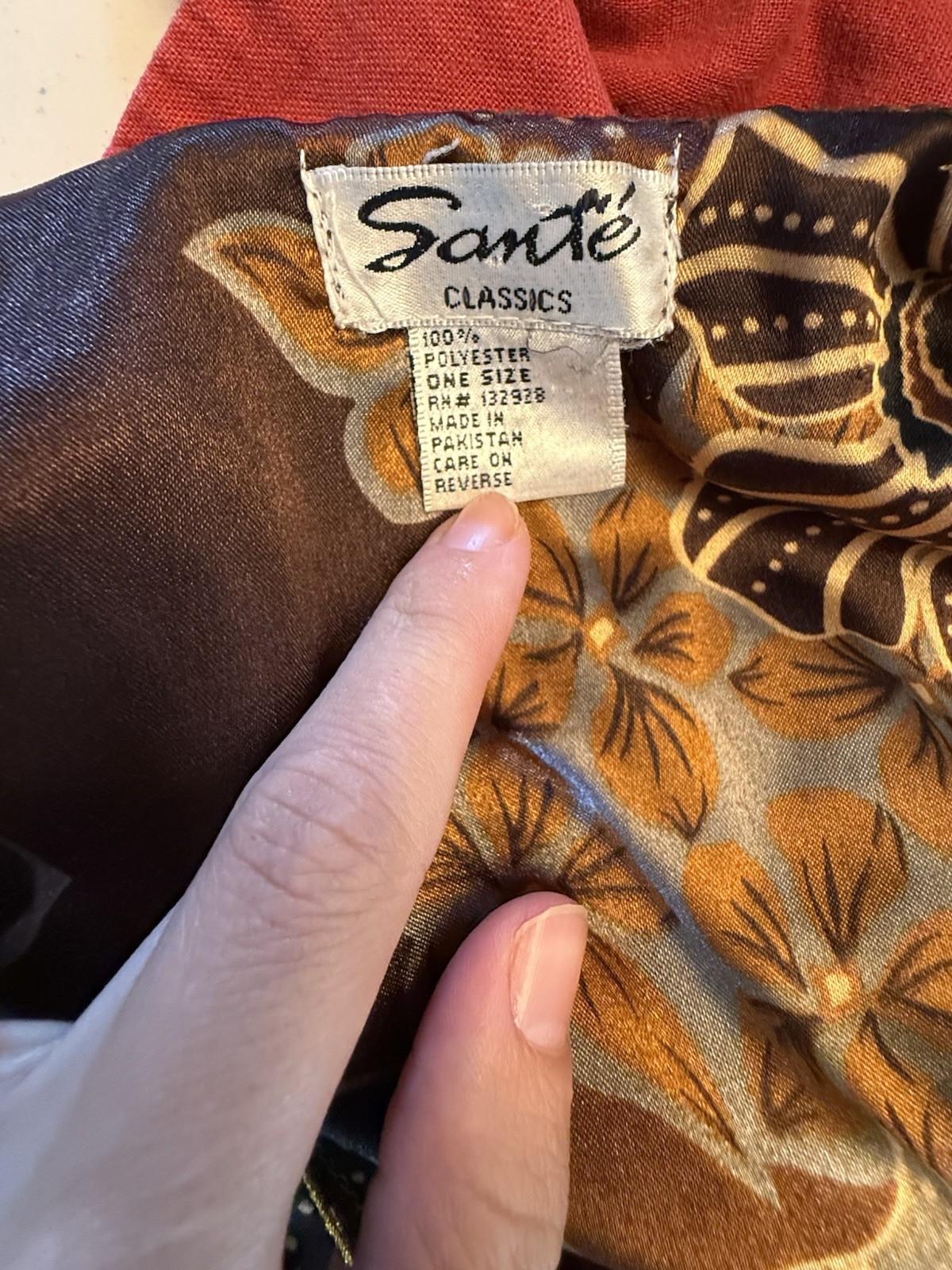 Santé Classics One Size Brown Beige Gold Floral Beaded V-Neck Long Kaftan Dress