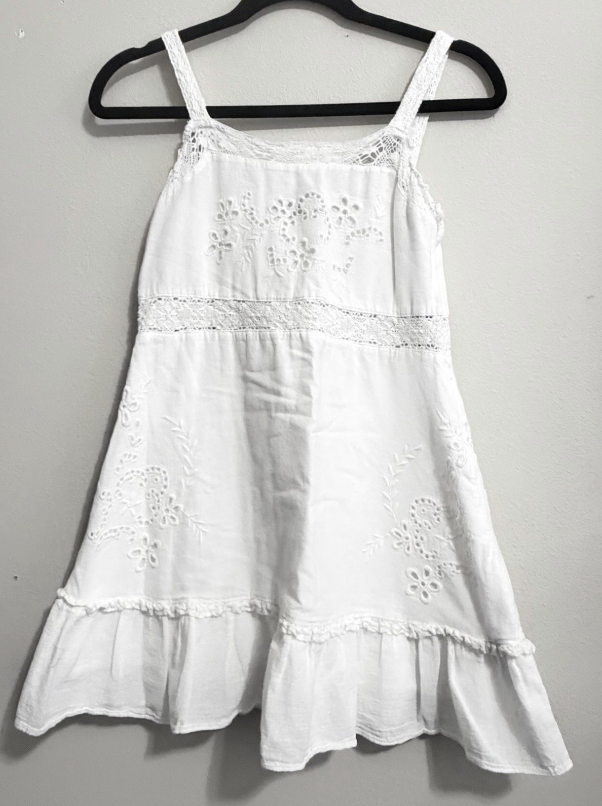 Zara White Floral Lace Embroidered Sundress Square Neck Strappy Sleeveless M
