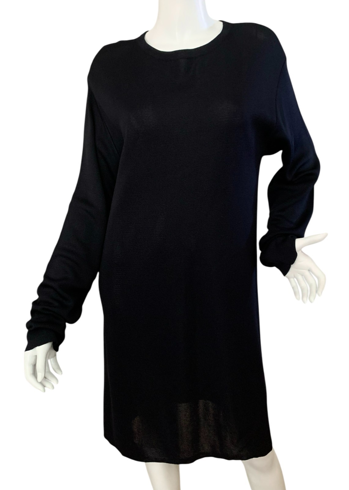 {LIZ CLAIBORNE } Dress Navy Blue Shift Knit Fabric Semi Sheer Stretch ~L