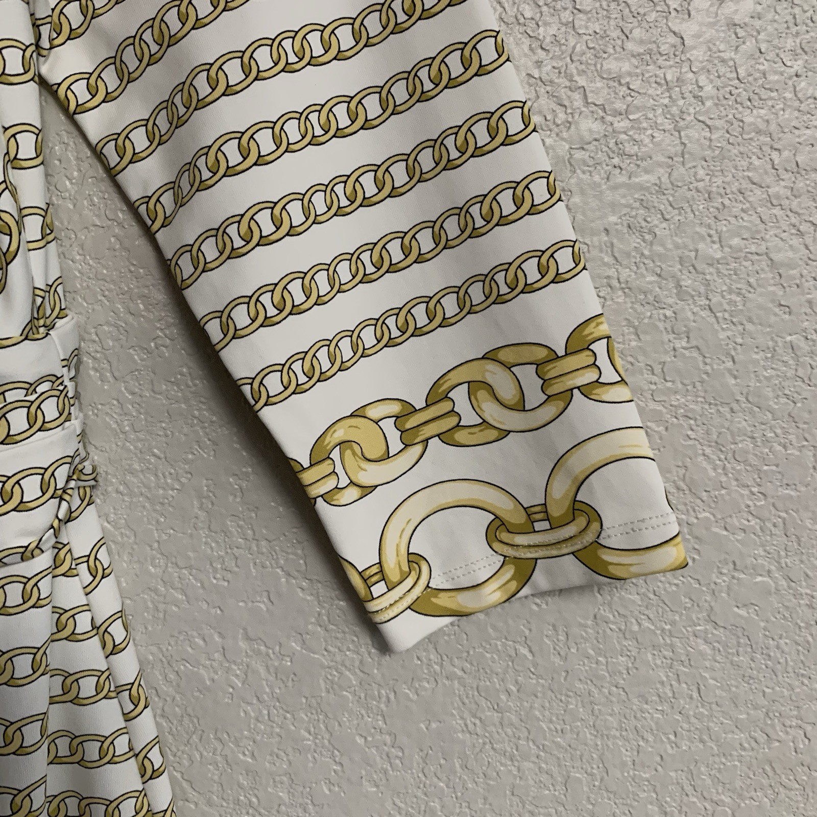J McLaughlin Dress Womens M Brea Catalina Cloth Faux Wrap Gold Optic Link Preppy