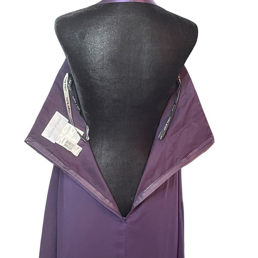 Alfred Angelo semi strapless formal knee length dress, eggplant color, size 10
