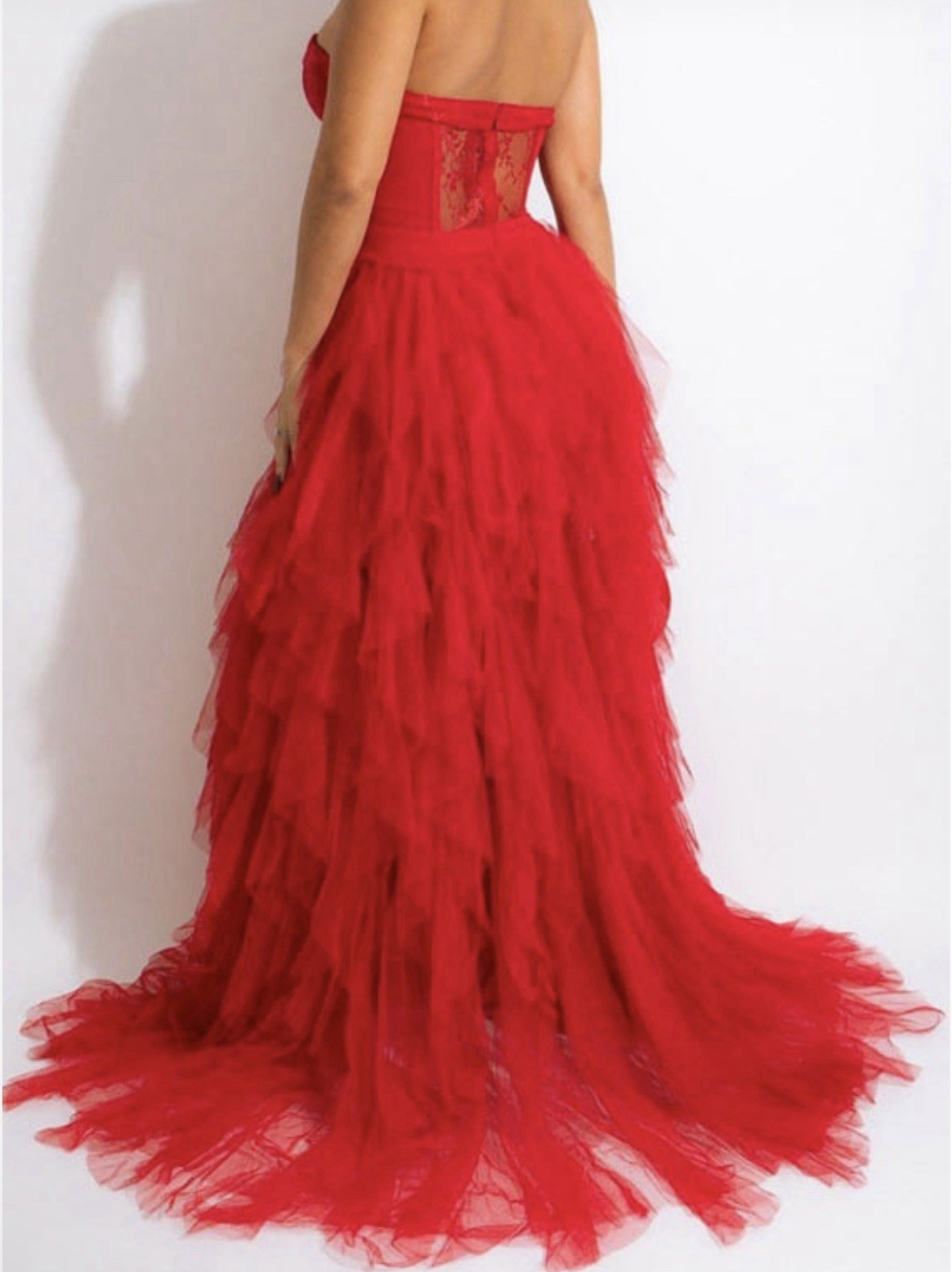 Corset-ruffled red backless Dress Size: Large