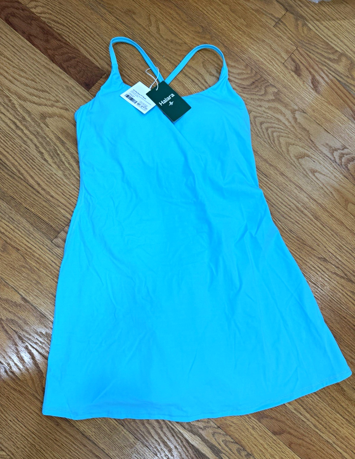 Halara Blue Solid Knit Mini Dress Women’s M A-Line Stretch Scoop Neck Strappy