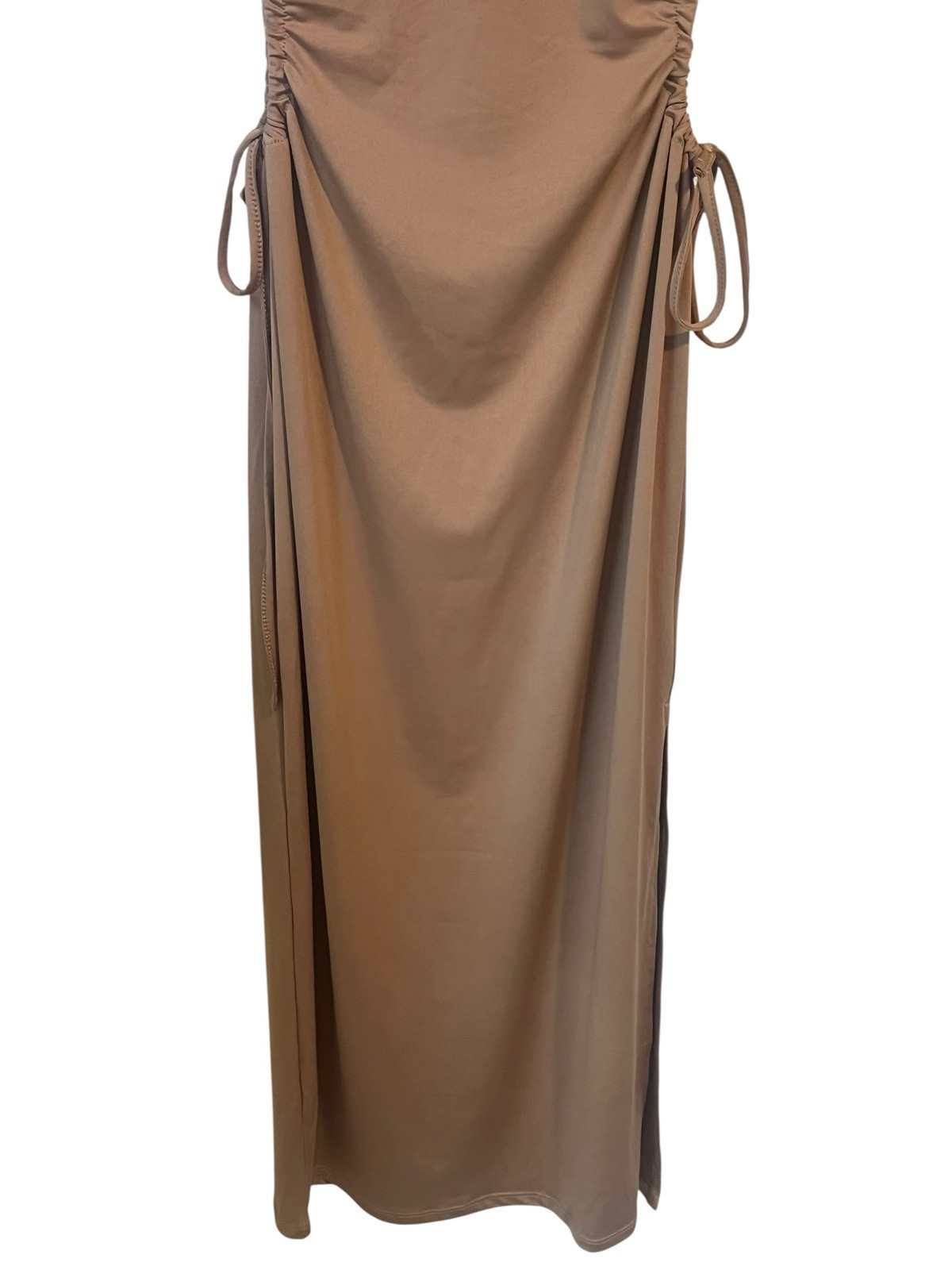 Absolutely Love It Pencil Dress Size L Beige Sleeveless Split Bodycon Midi NEW