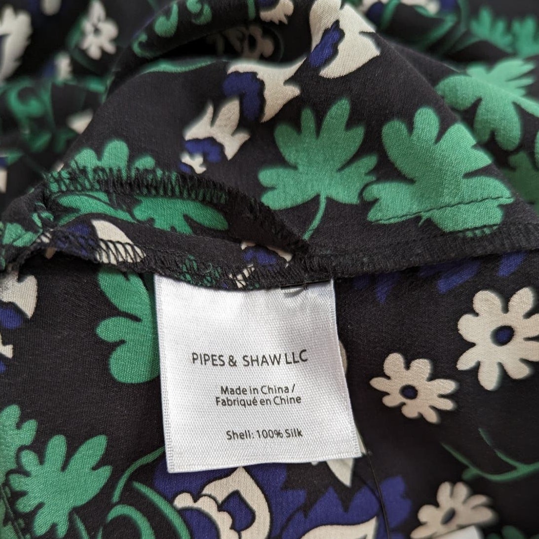 Veronica Beard Elm Silk Shirtdress V-Neck Pleated Green Floral Size 2 Preowned