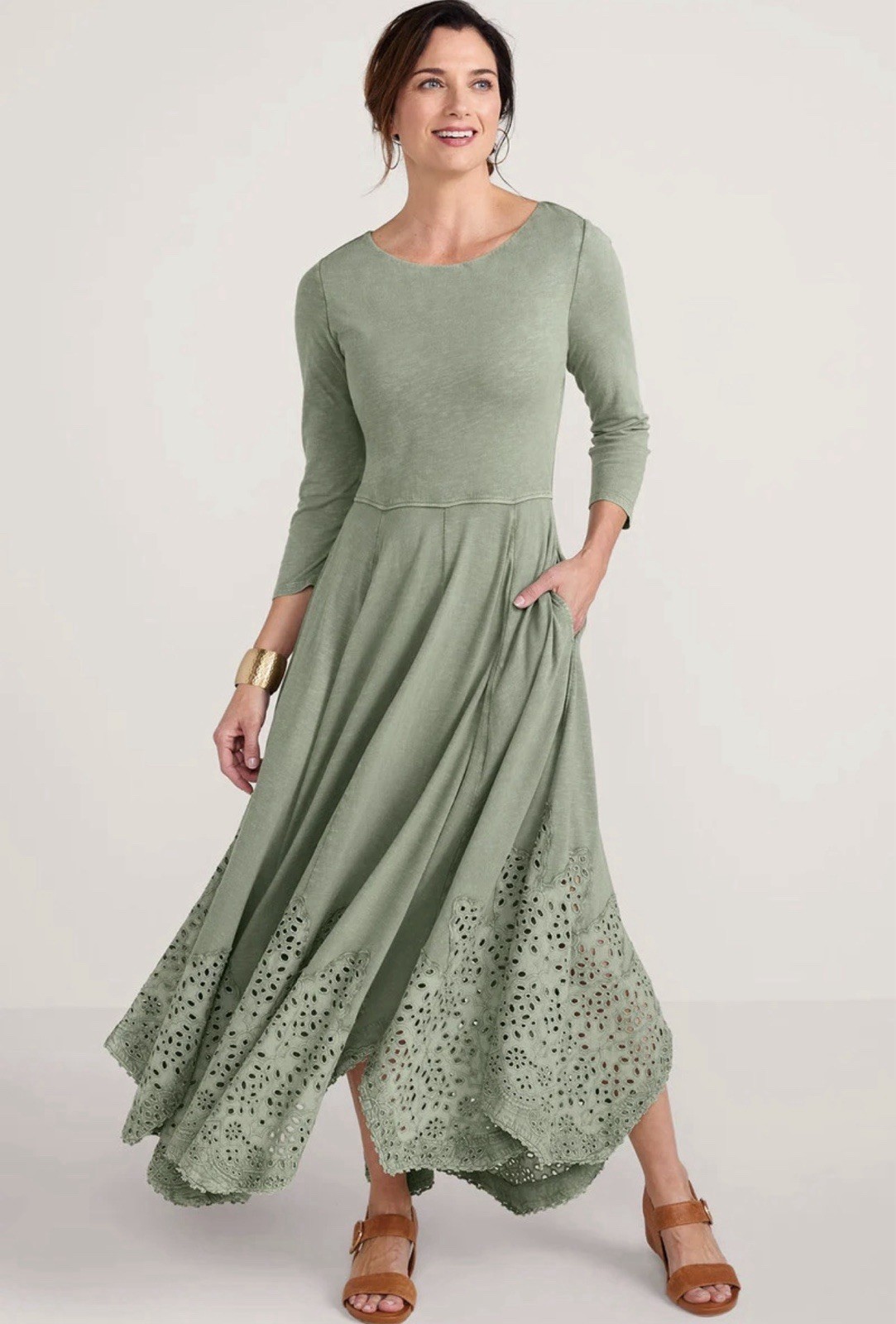 Soft Surroundings $129 Basil Green Casablanca Dress Sz 3X 22 24 EUC Worn Once