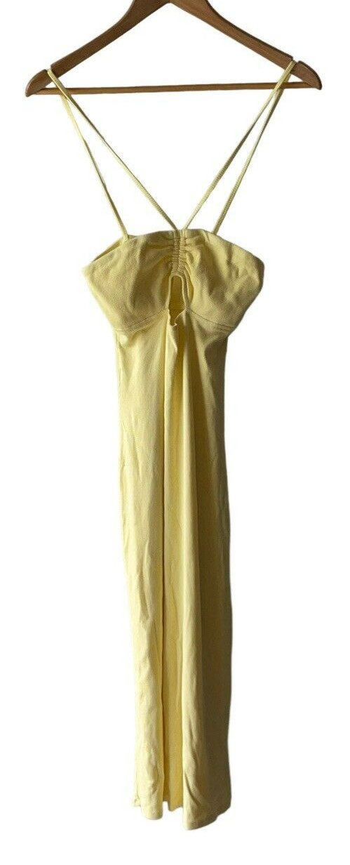 Open Edit Size S Yellow Ribbed Knit Keyhole Strappy Body Con Dress – New