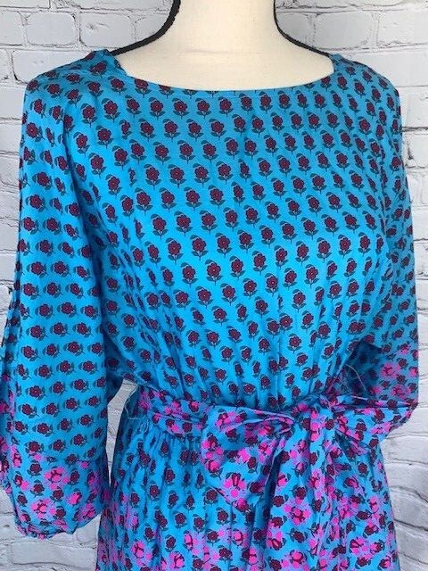 NWT J Crew Dolman Sleeve Mini Dress Blue Pink & Attach Lining 100% Cotton XXS