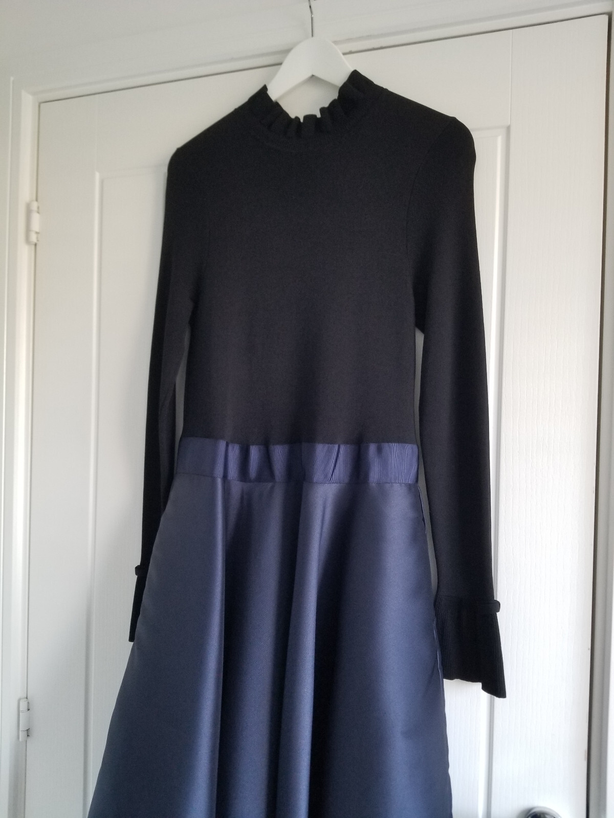 Ted Baker Zadi Long Sleeve Full Skirt Dress Size 4 UK 14 Dark Blue Black Navy