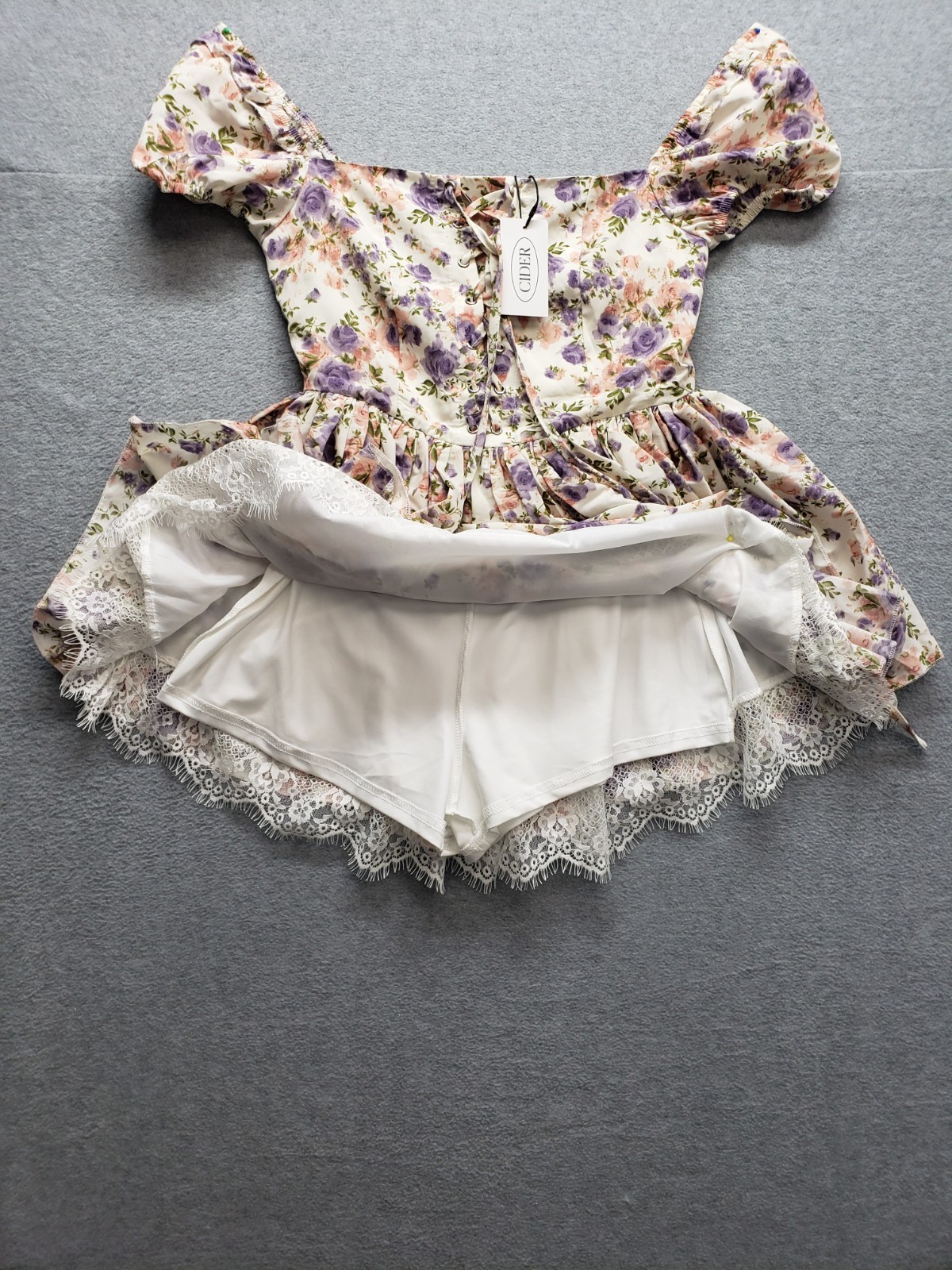 Cider Women Mini Dress XS Multicolor Floral Back Zip Ruffle Built In Short Party