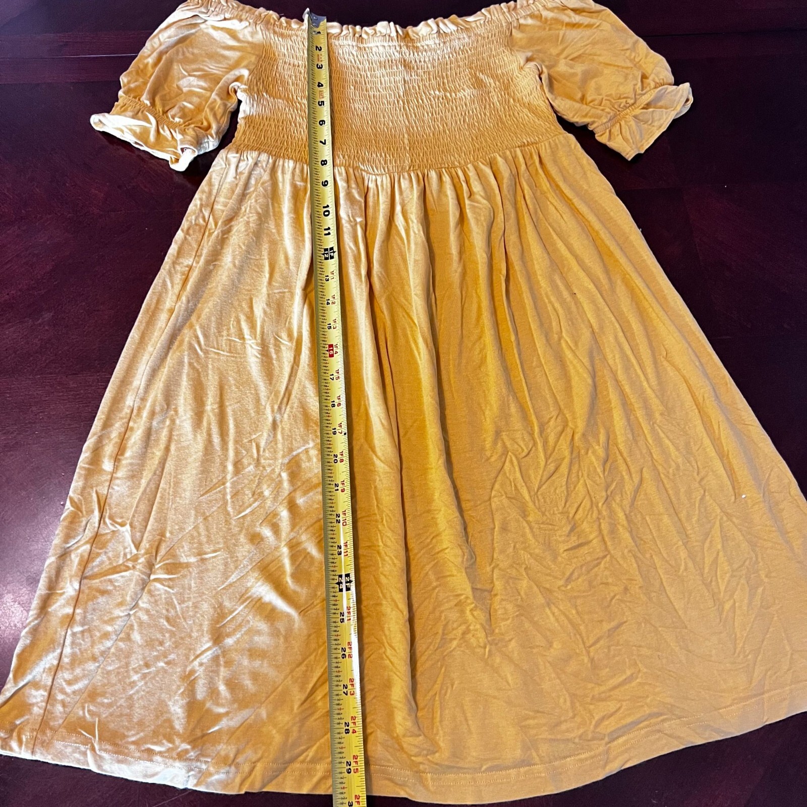 Lily & Lola Petite Yellow Off-Shoulder Midi Dress PL Rayon Spandex Blend