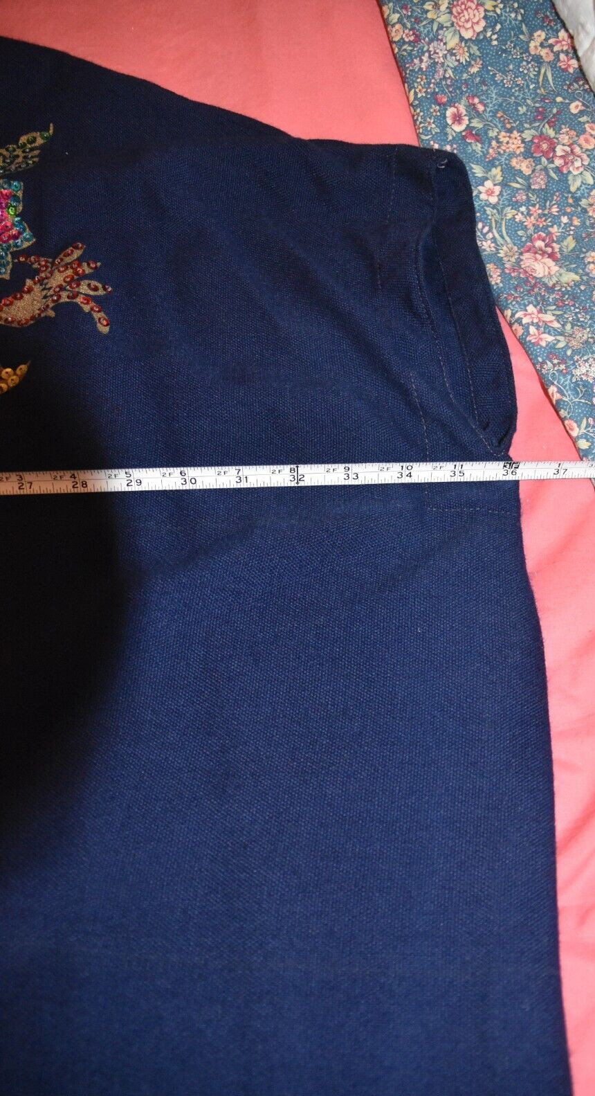 Custom Exotic Dark Blue Navy Full Length Contrast Painted, Sequined Robe Caftan