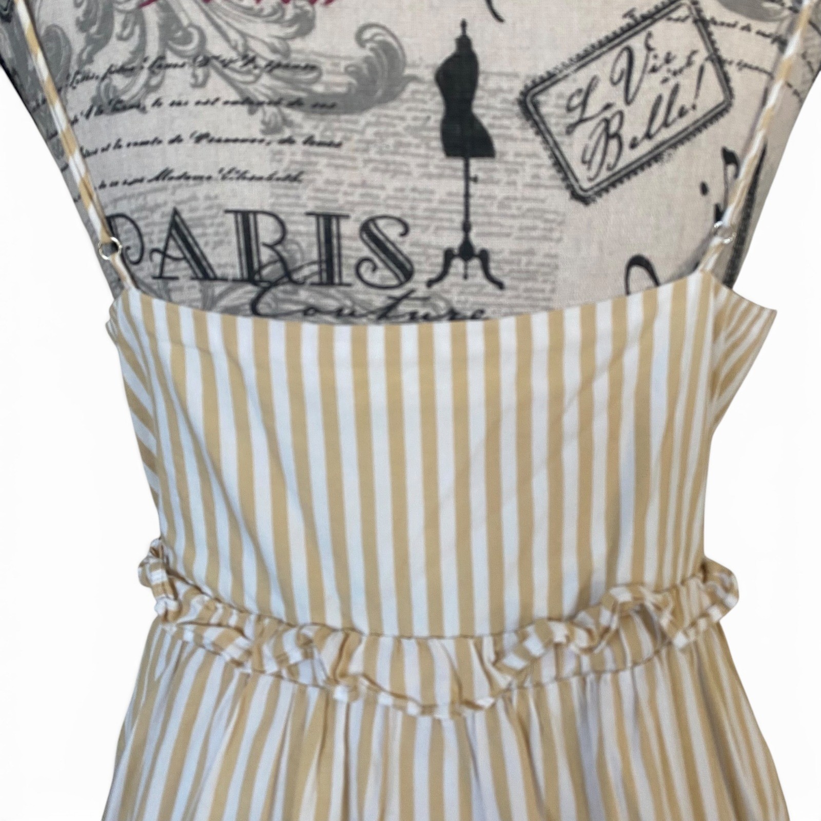 Line + Dot Midi Dress Womens M Tan White Striped Cotton Tie Waist Coastal Preppy