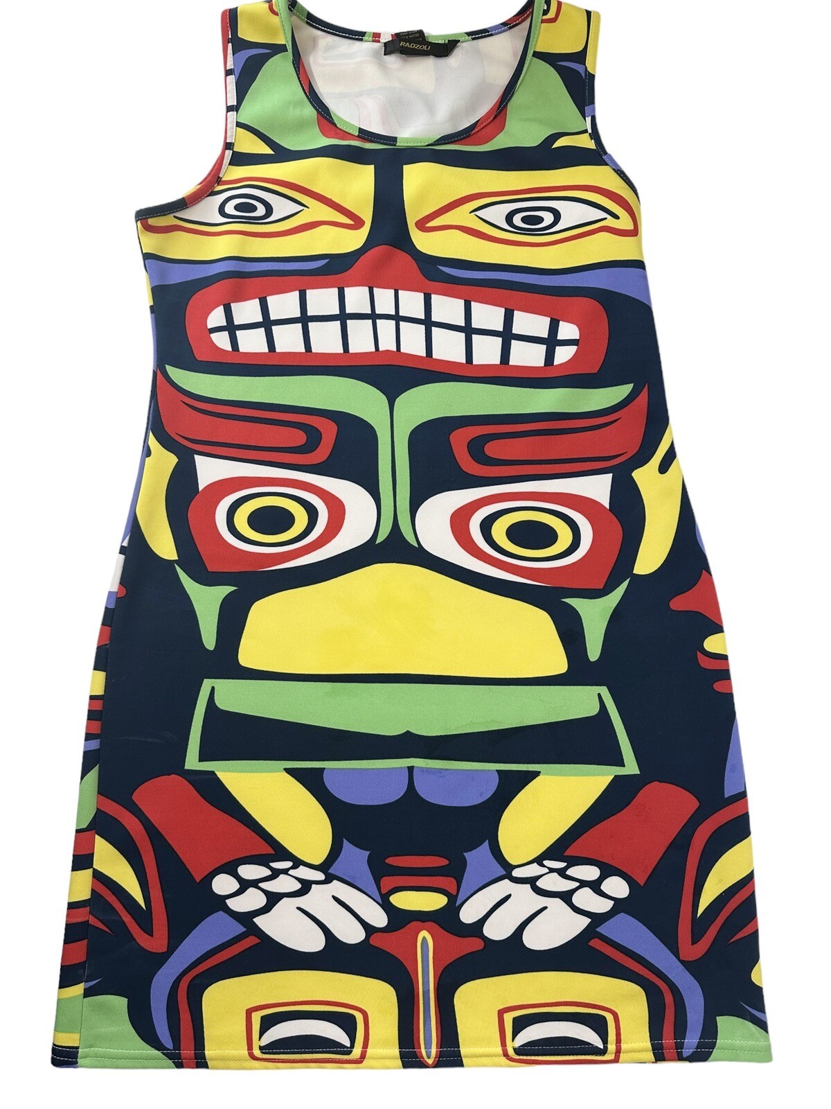 Radzoli Dress Women’s Sz Small Multicolor Tribal Tiki Party Sleeveless Polyester
