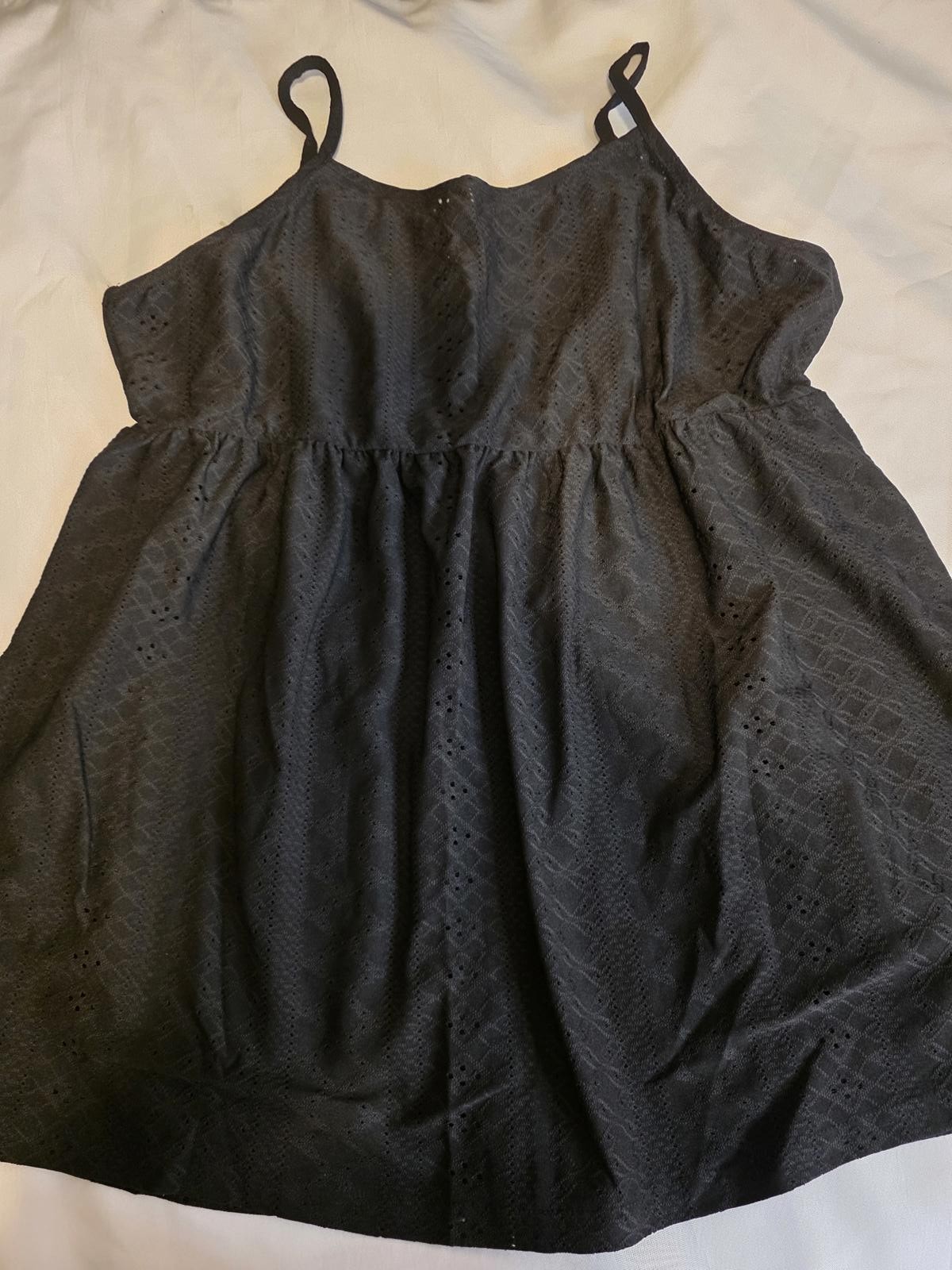 New-Black Sleeveless Eyelet top with Spaghetti Straps