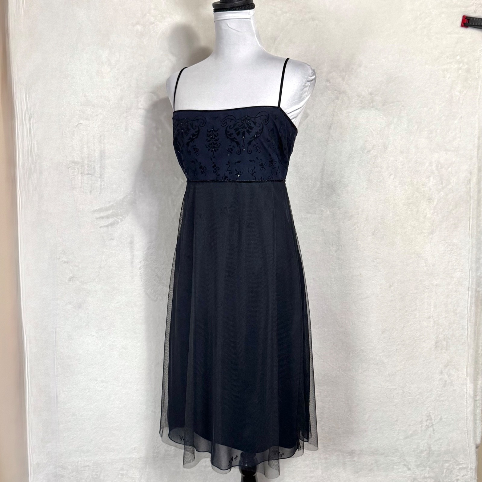 VTG 90s Laundry Shelli Segal Mesh Velvet Babydoll Dress Beaded Fairy Goth 8 XS