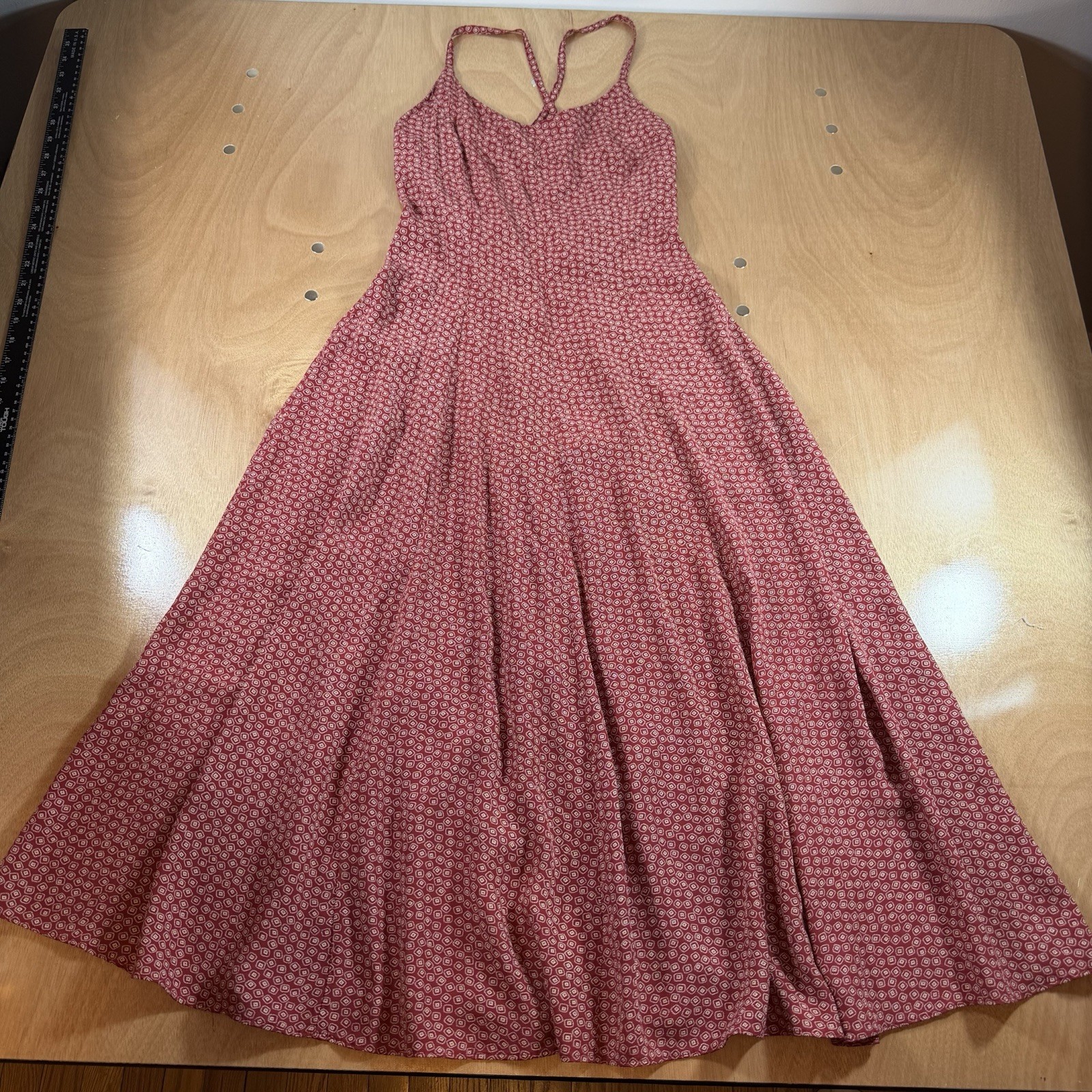 Ann Taylor Seamed Flare Midi Dress Size 4 Geometric Tile Pattern Red