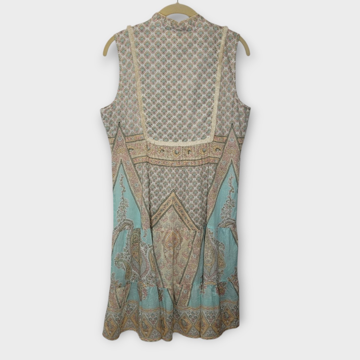 Lola Australia Sleeveless Shift Dress S Pastel Neutral Block Print India Cotton