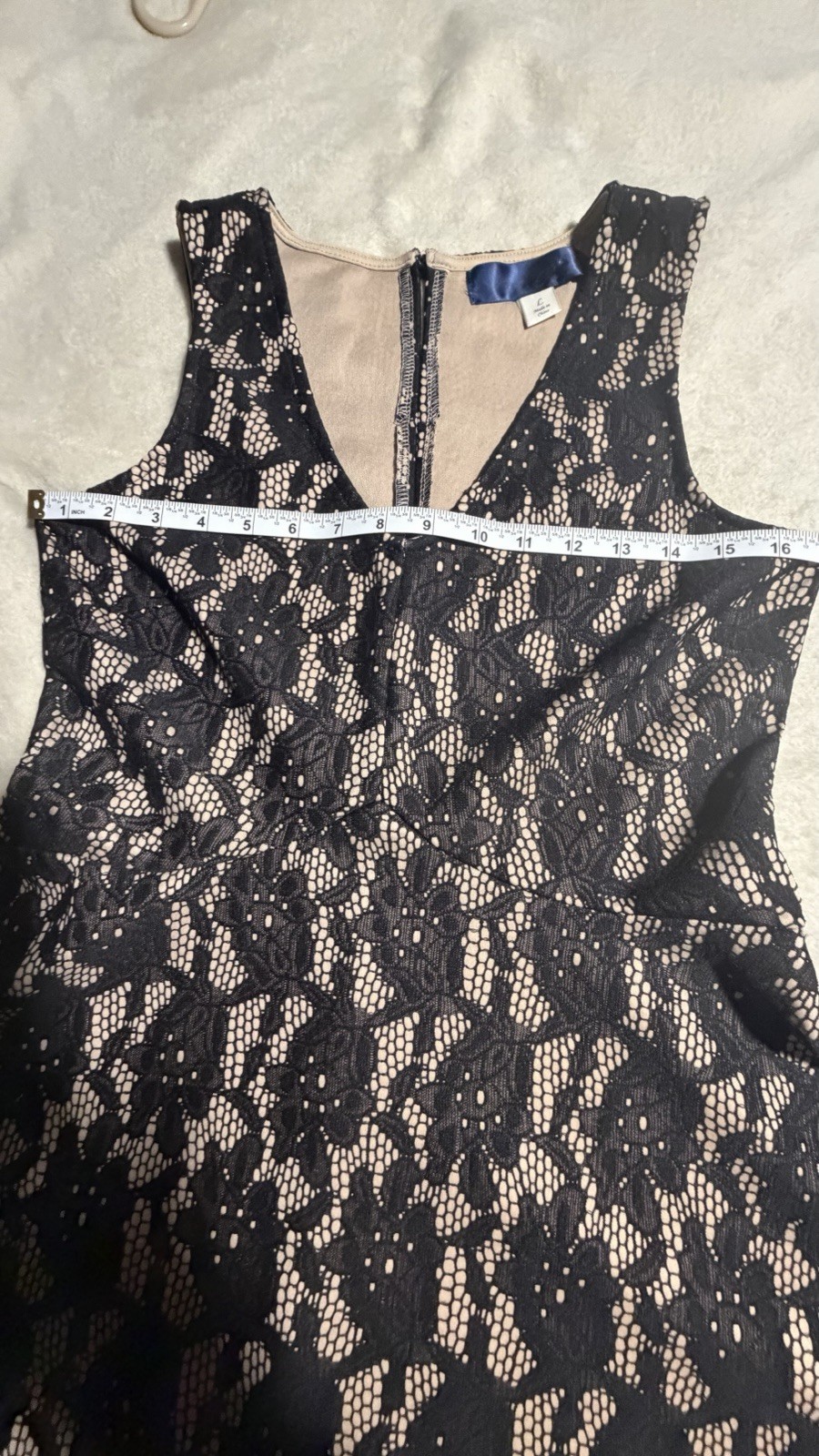 Blue Rain Dress with Black Overlay and beige size Large