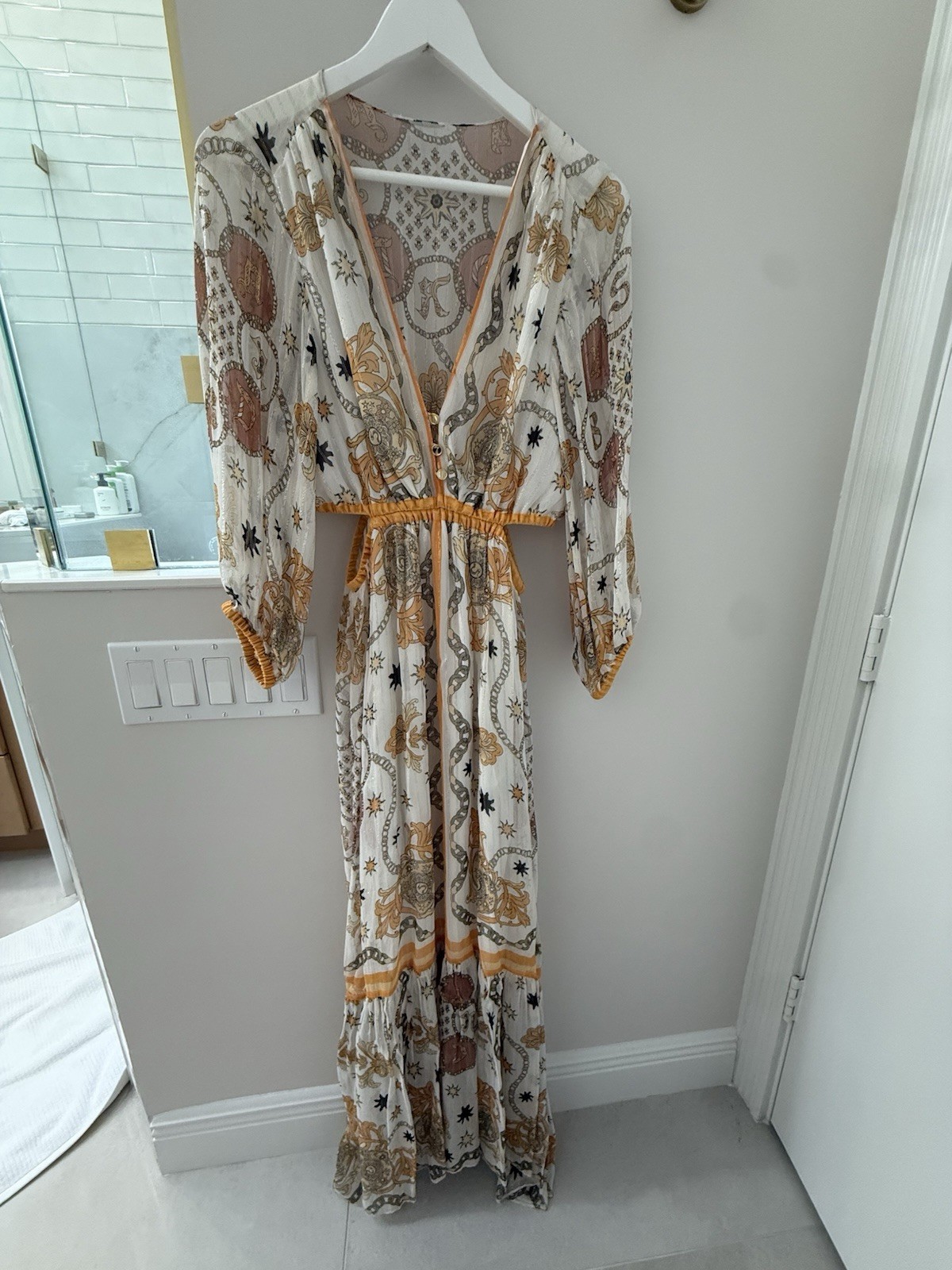 Sandro Valldemossa Metallic Scarf Print Maxi Dress 38