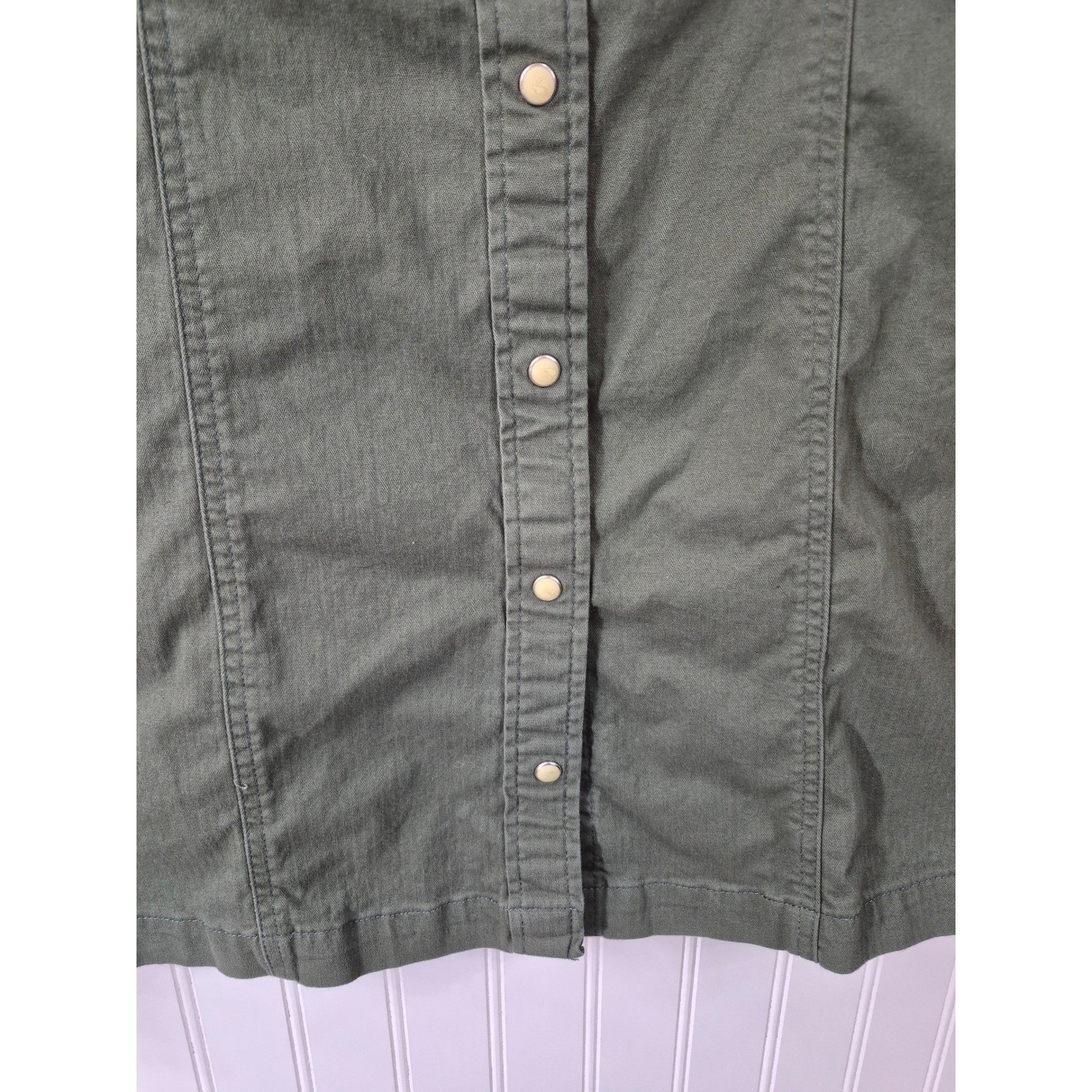 Lee Olive Green Western Pearl Snap Front Utility Shirt Dress Long Sleeve Large