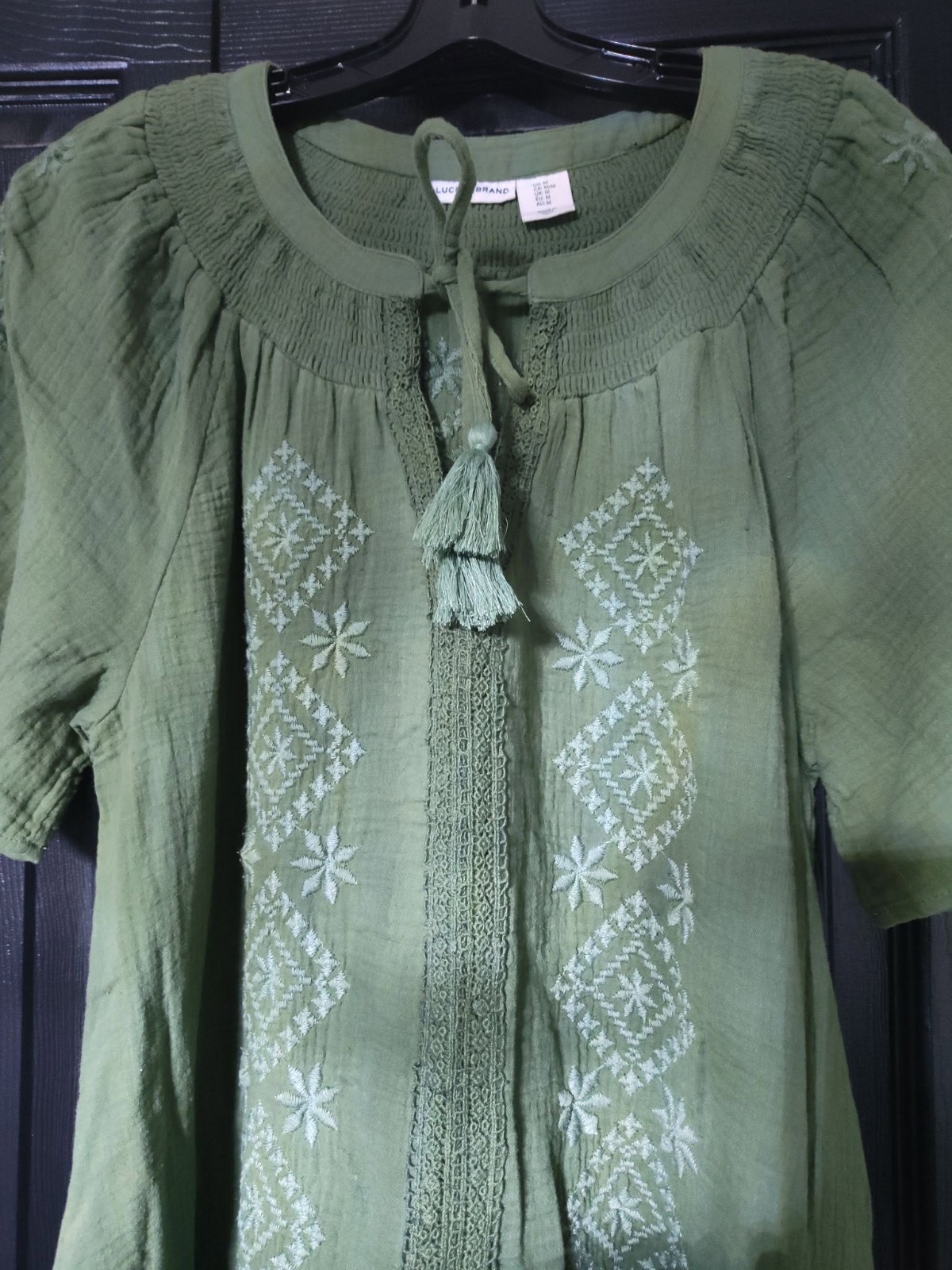 Lucky Brand Dress Women’s Medium Embroidered Tassel Peasant Gauze Dress~”NWOT”