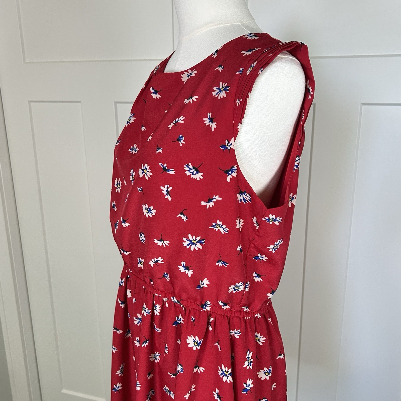 Charming Charlie Red Floral Print Sun Dress LARGE Sleeveless Dress Casual Summer