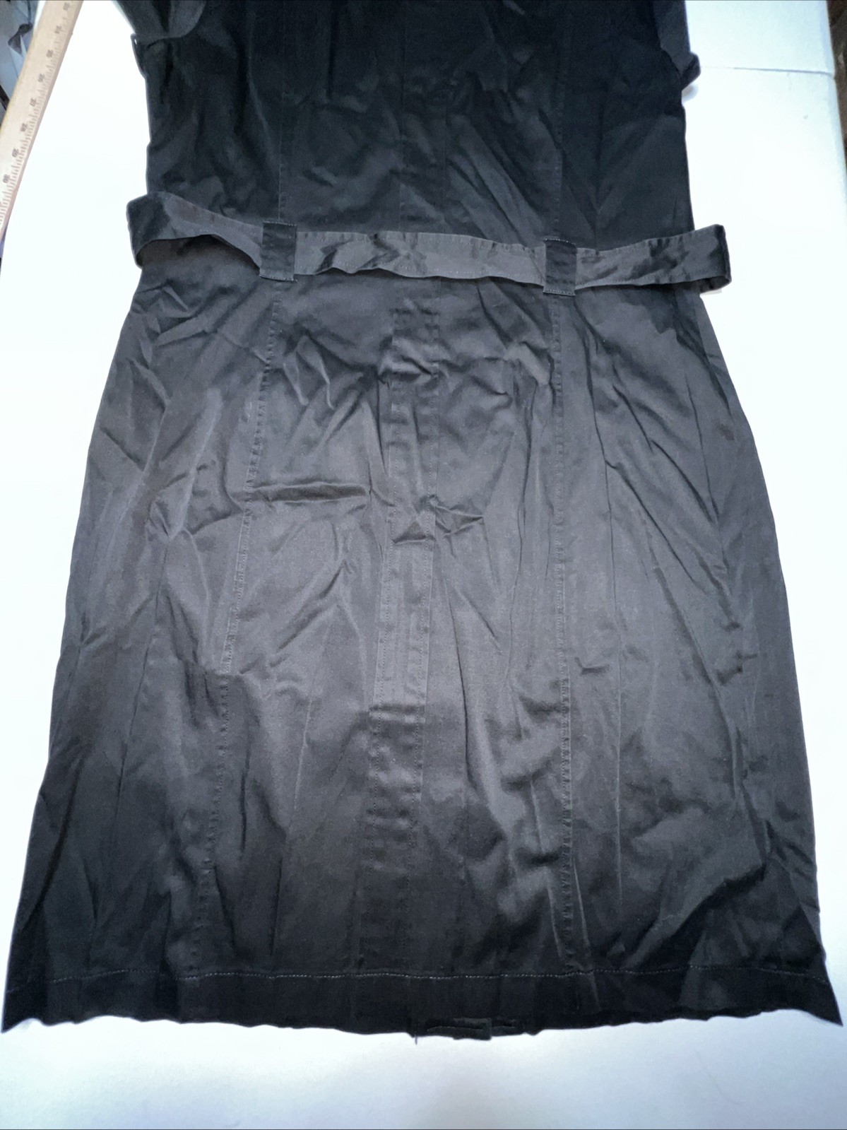 Calvin Klein Dress Size 14 Black Belted Four Pocket Snap Front Mandarin Collar