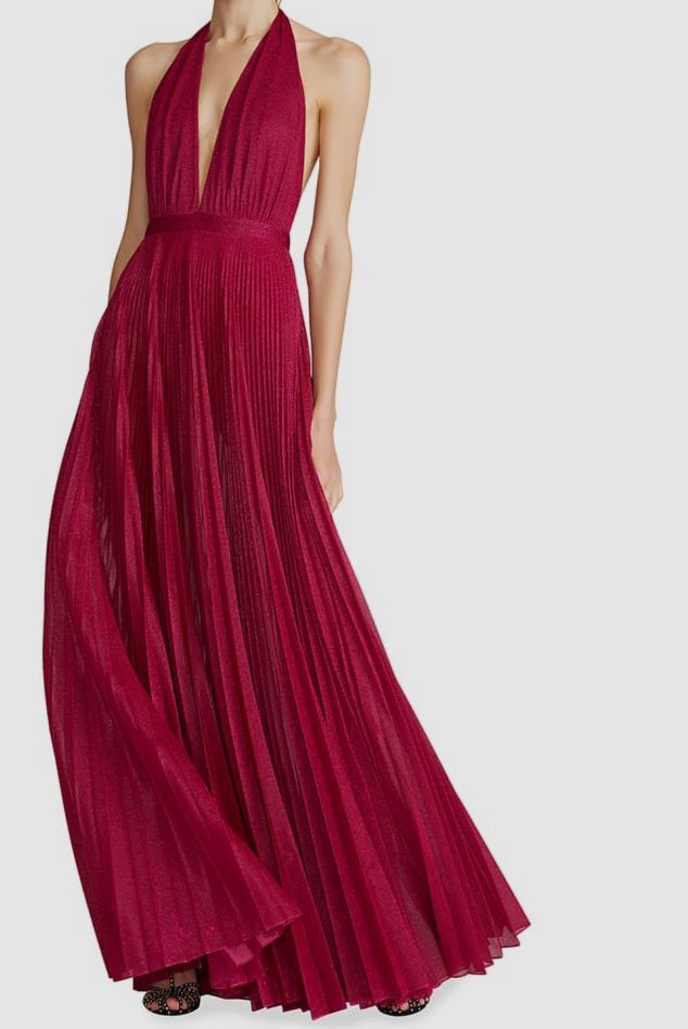 $1295 Halston Women’s Purple Pleated Metallic Jersey Halter Gown Dress Size 4