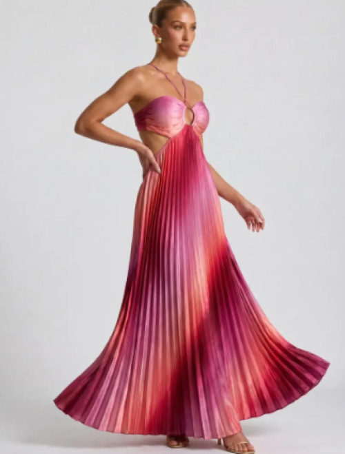 Halter Cutout Ombre Pleated Maxi Satin Dress – Vacation Gown Like My Choice 2026