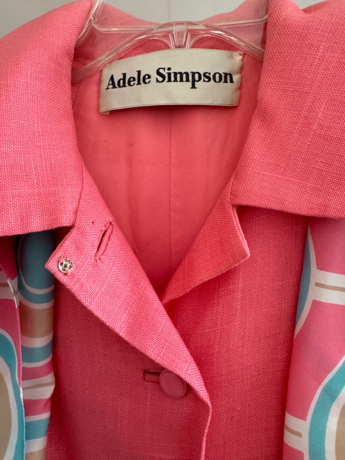ADELE SIMPSON SIZE Medium/LG Pink With Multi Scarf Covered Button Down Collared