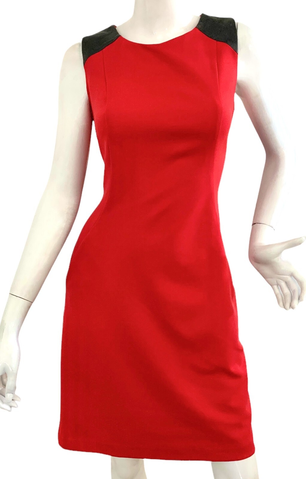 {LIZ CLAIBORNE) Dress Sheath ~S Red/Black Pockets Zip Dressy Work Summer