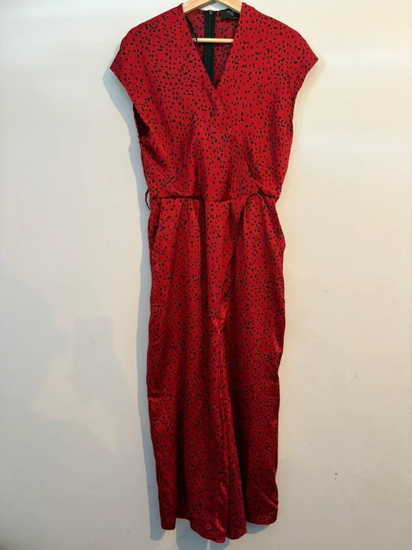 AX Paris Red Spot Print Jumpsuit Size 12 V Neck Smart Casual Occasion